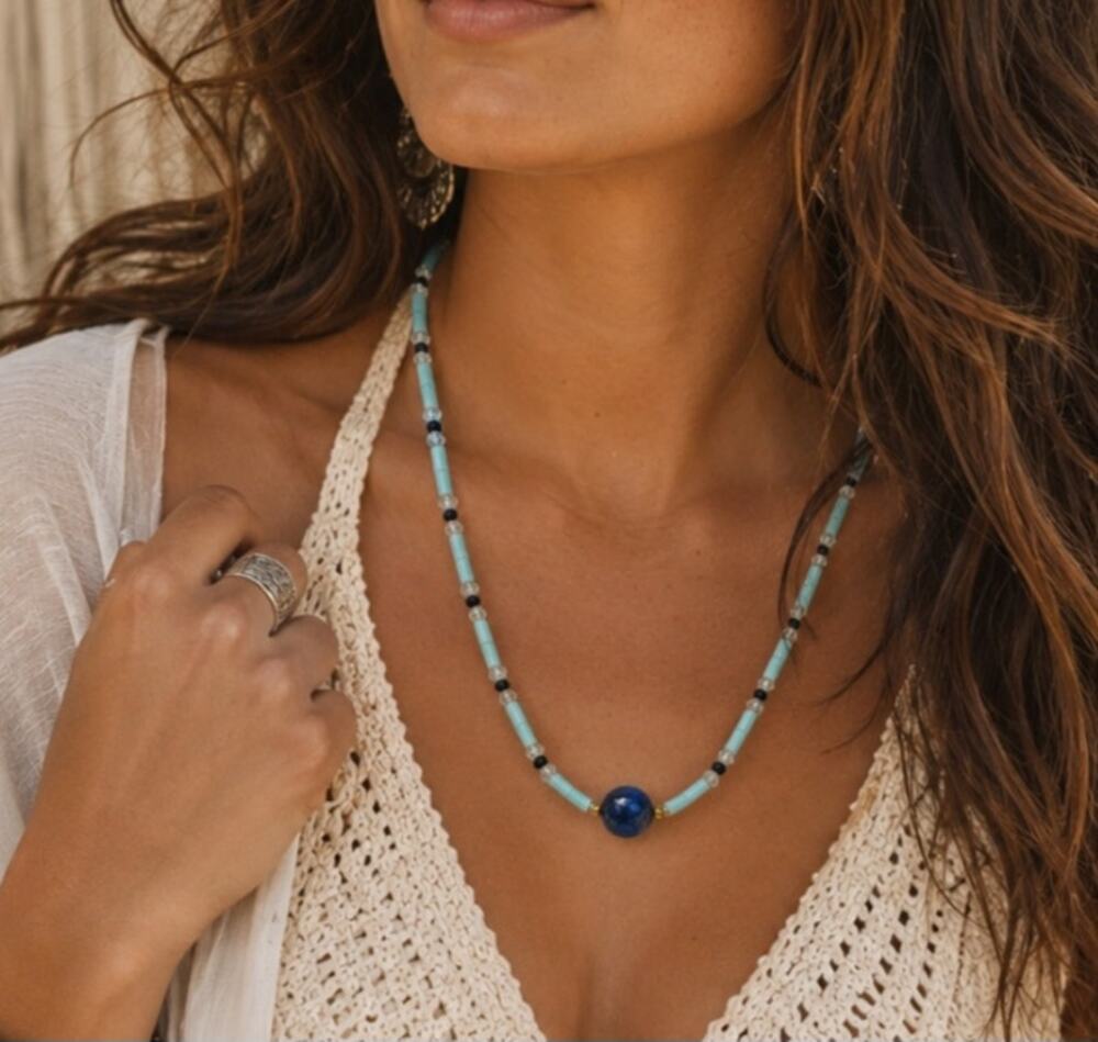 Pomina Blue Beaded Necklace New